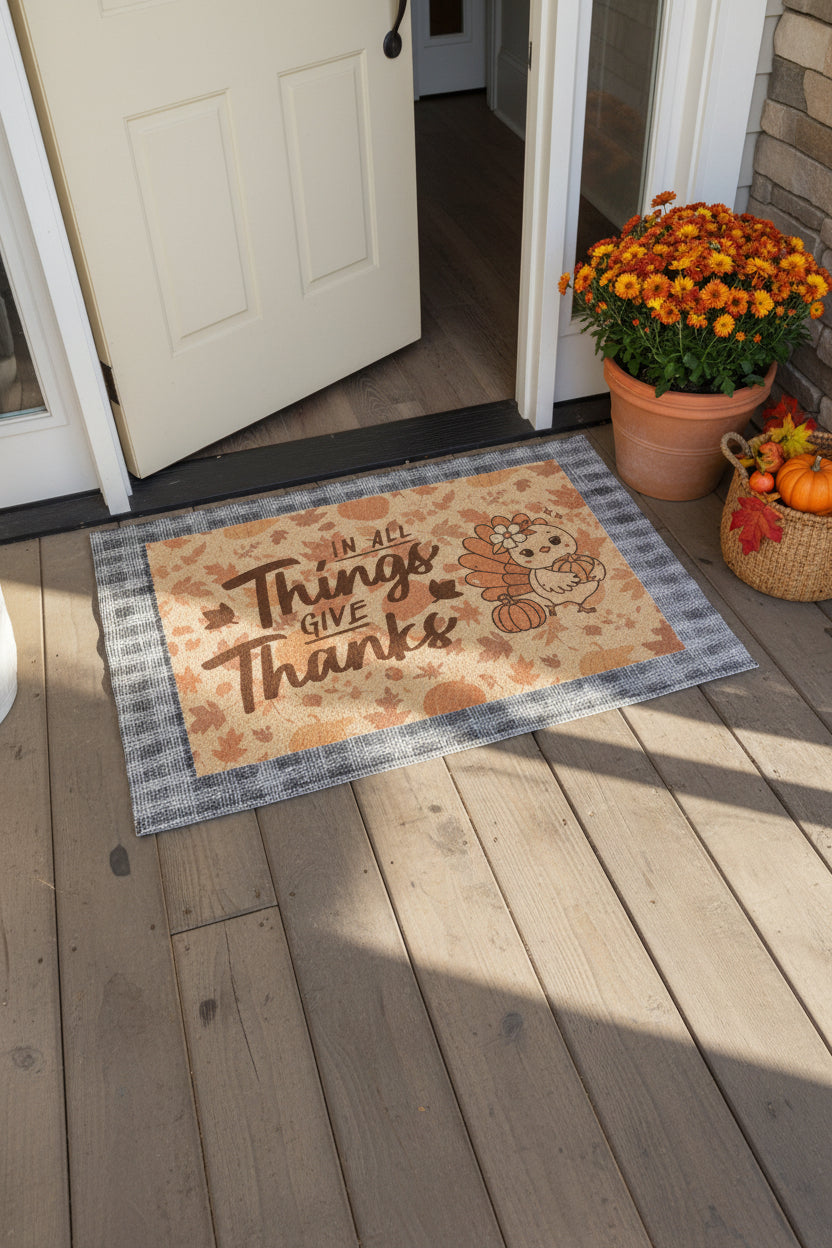 "In All Things Give Thanks" Doormat