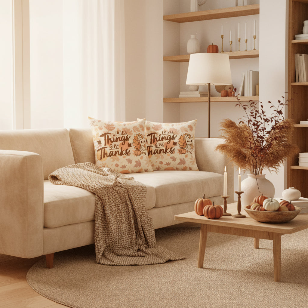 "In All Things Give Thanks" Square Throw Pillow