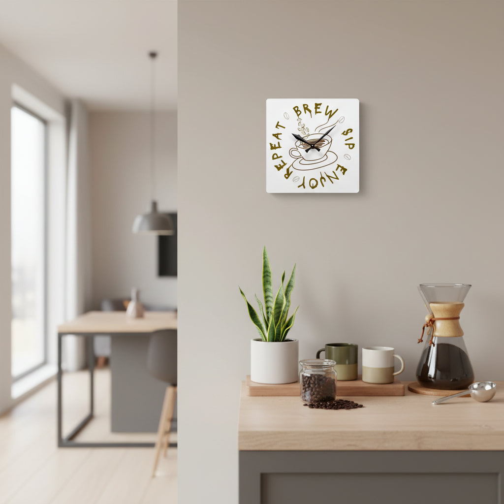"Brew Sip Enjoy Repeat" Acrylic Wall Clock