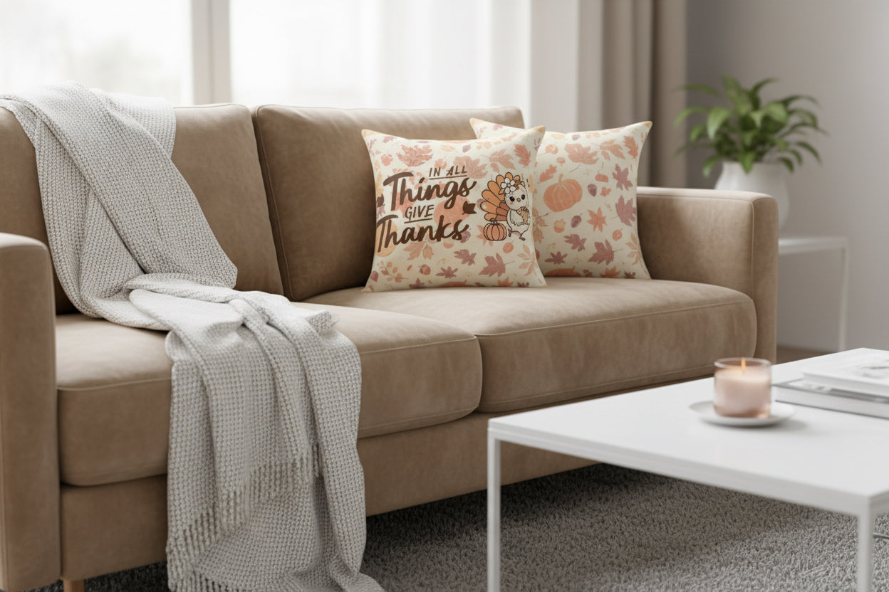 "In All Things Give Thanks" Square Throw Pillow