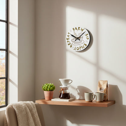 "Brew Sip Enjoy Repeat" Acrylic Wall Clock