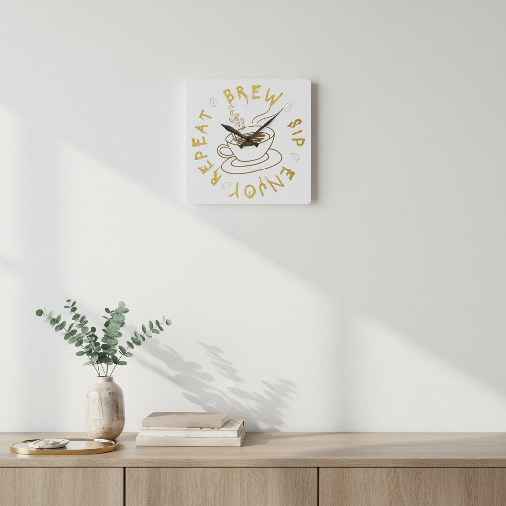 "Brew Sip Enjoy Repeat" Acrylic Wall Clock