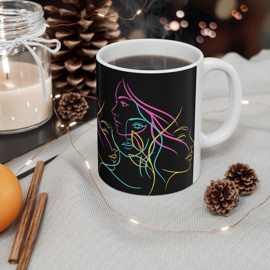 Neon Line Art Ceramic Mug