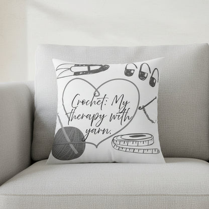 "Crochet: My Therapy with Yarn" Square Throw Pillow