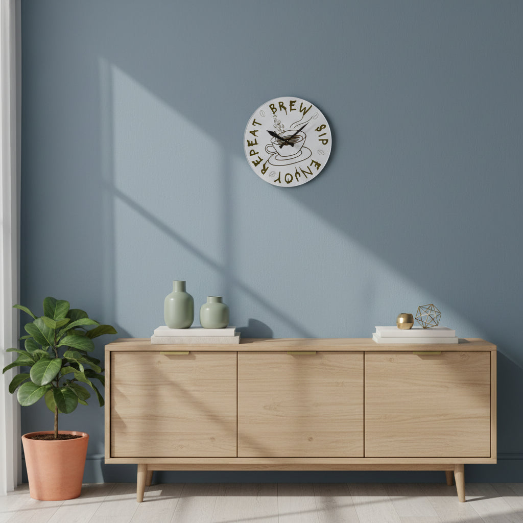 "Brew Sip Enjoy Repeat" Acrylic Wall Clock