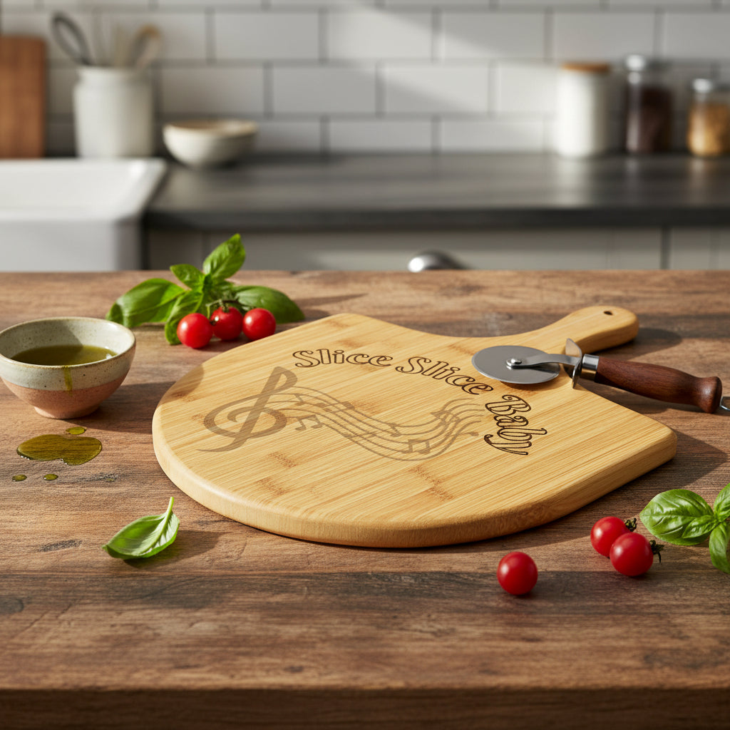 Custom Bamboo Pizza Board with Engraved Design — Perfect for Parties & Gifts