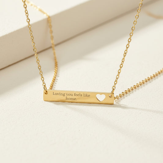 Engraved Heart Cutout Bar Necklace