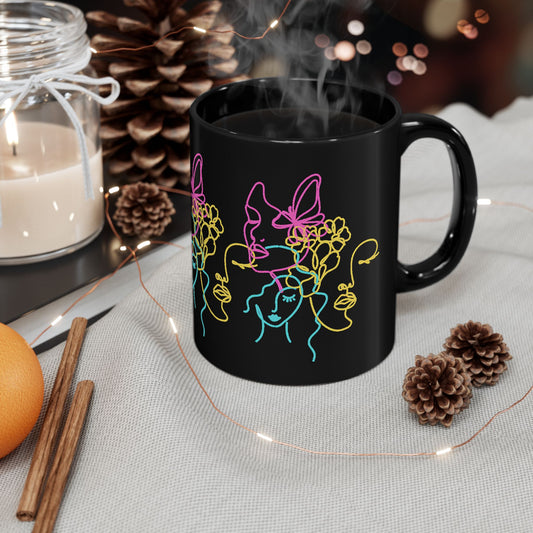 Neon Cat Black Ceramic Coffee Mug
