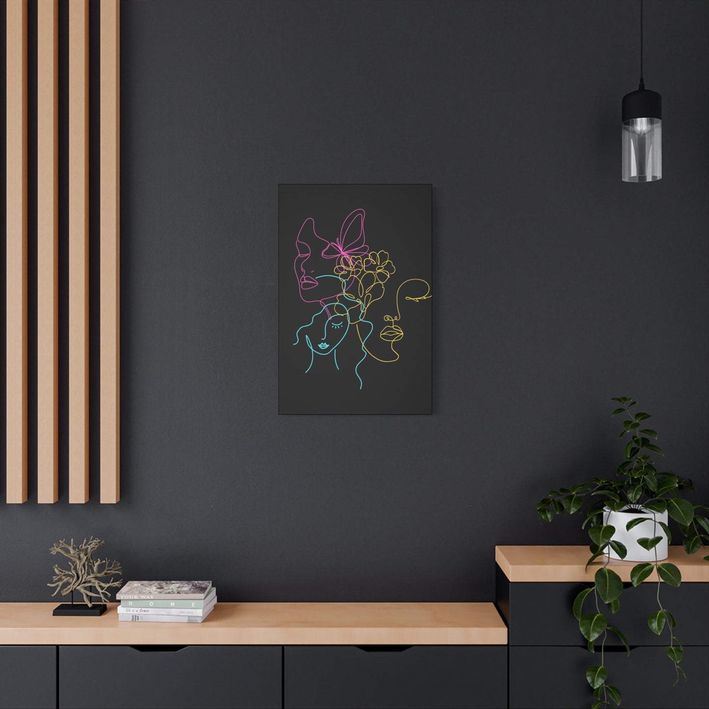Abstract Neon Faces Canvas Wall Art
