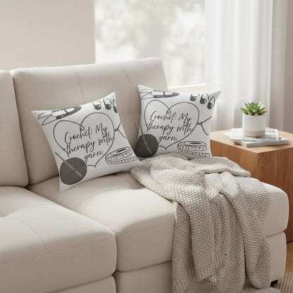 "Crochet: My Therapy with Yarn" Square Throw Pillow