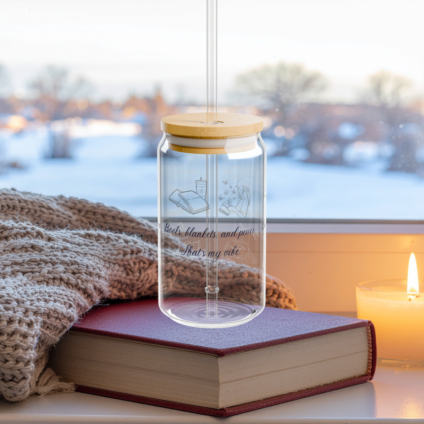 "Books, blankets, and peace. That's my Vibe" Sipper Glass