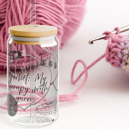 "Crochet: My Therapy with Yarn" Sipper Glass