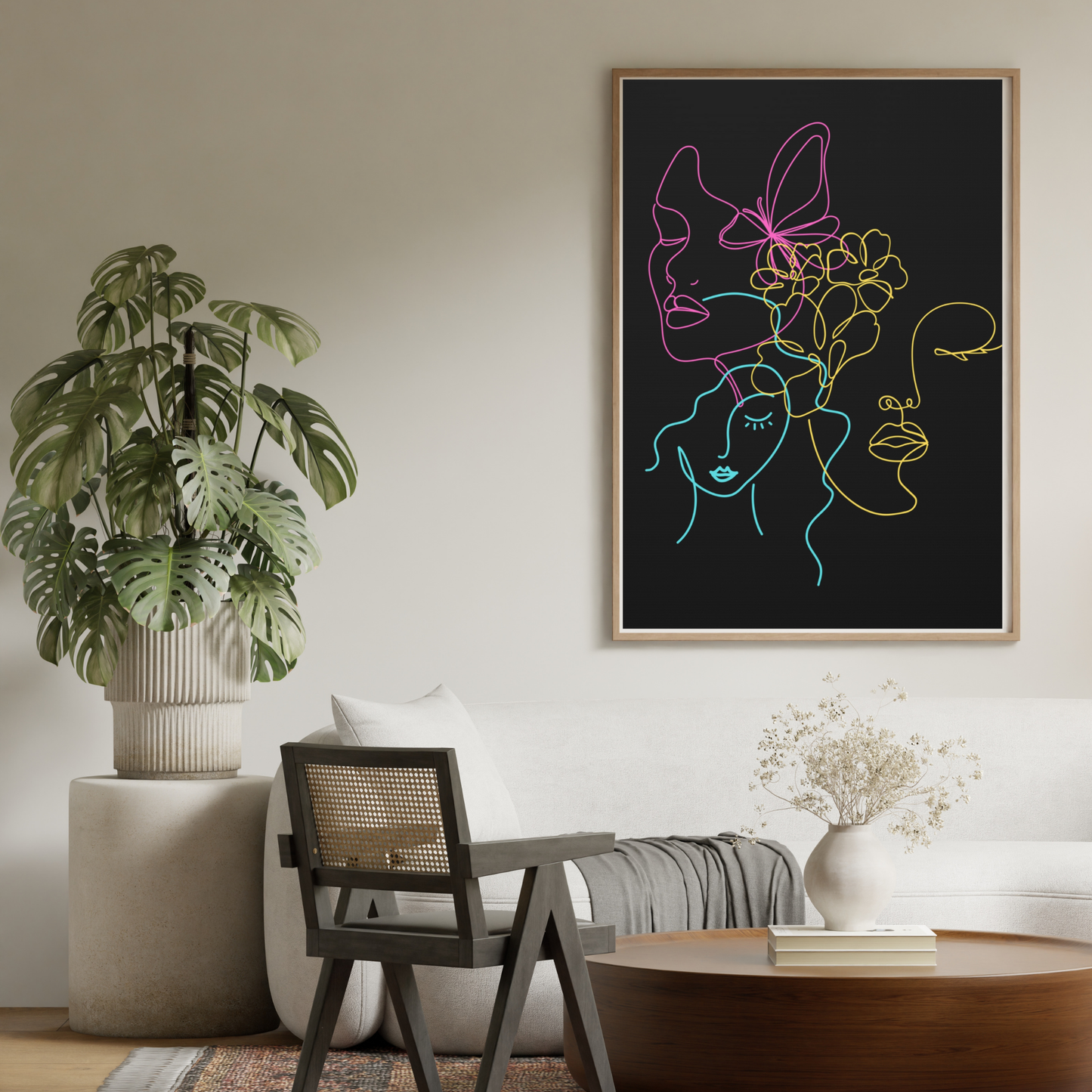 Abstract Neon Faces Canvas Wall Art