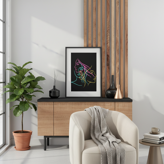 Abstract Neon Faces Matte Canvas Wall Art