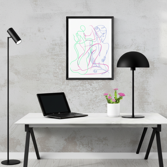 Minimalist Neon Line Female Figures Canvas Wall Art