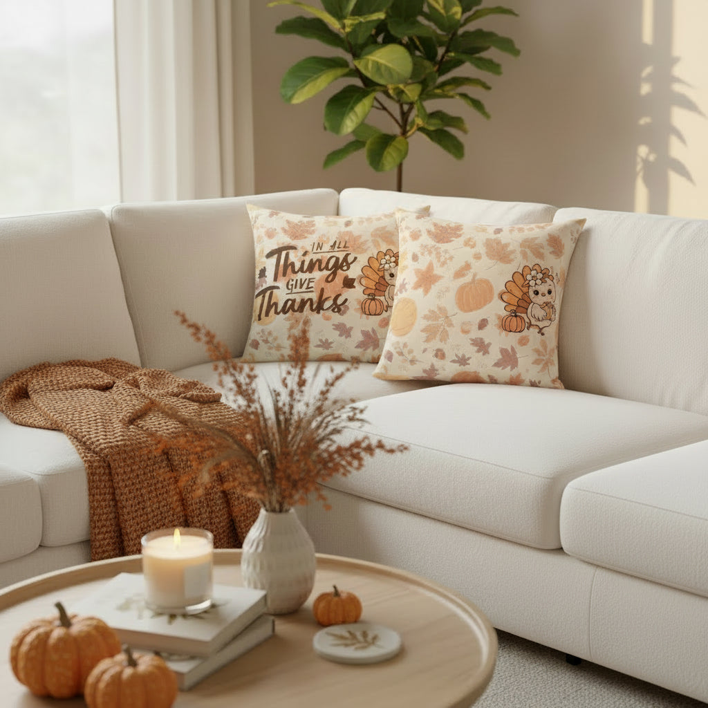 "In All Things Give Thanks" Square Throw Pillow