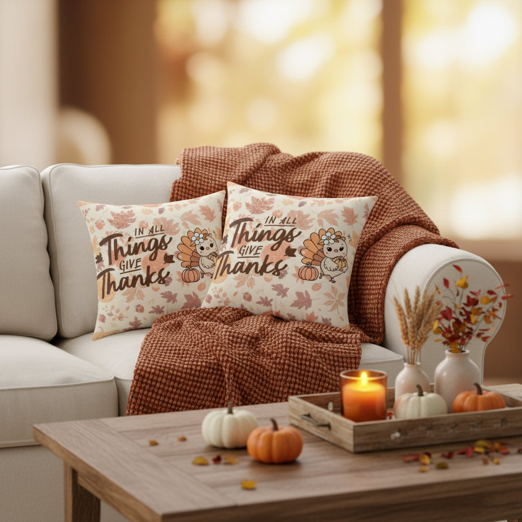 "In All Things Give Thanks" Square Throw Pillow