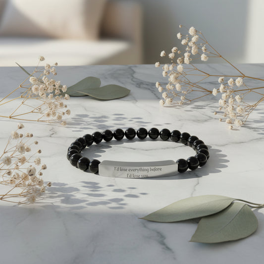 Engraved Natural Stone Stretch Bracelet